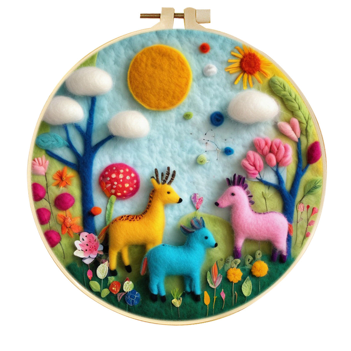 Stamp Wool Felt Painting With Embroidery Frame Material