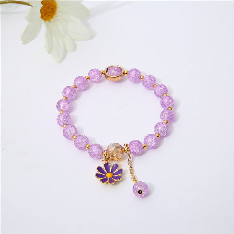 Sunflower Crystal Beaded Bracelet – Cute Daisy Charm Gift for Women