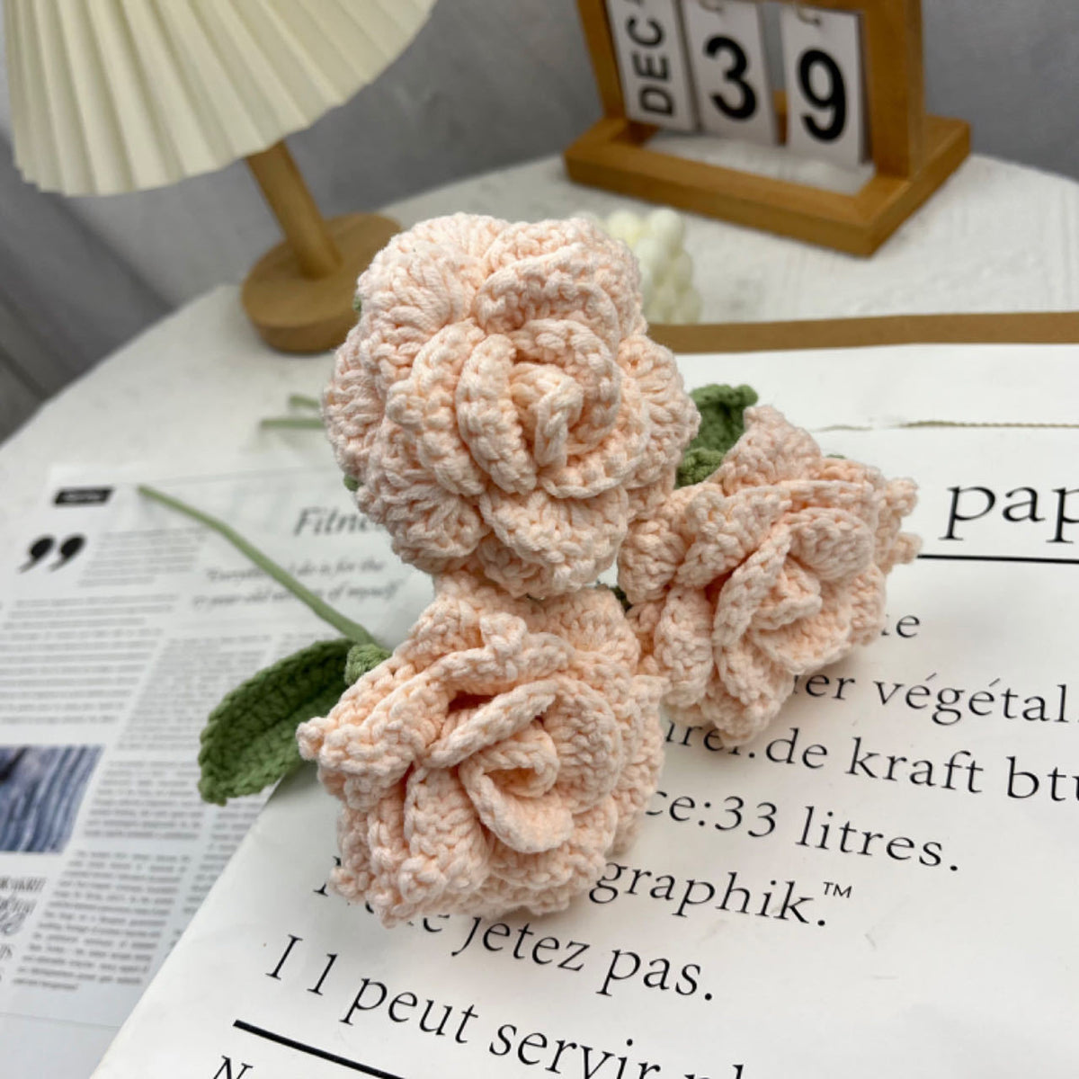 Overturn Pointed Rose Wool Hand-woven Flower Finished Product