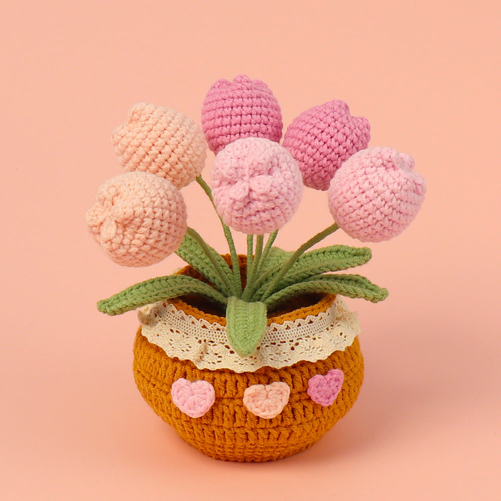 Finished Handmade Wool Woven Home Decoration Tulip Potted Plant