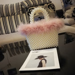 Hand-woven wool and beaded pearl bag