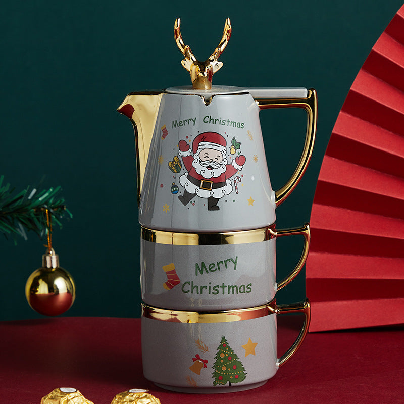 Ceramic Teapot Cup Gift Christmas Elk Teacup Suit