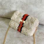 Hand-Woven Fleece Line Grid Homemade Diy Material Bag Plush One-Shoulder Messenger Bag