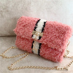 Hand-Woven Fleece Line Grid Homemade Diy Material Bag Plush One-Shoulder Messenger Bag