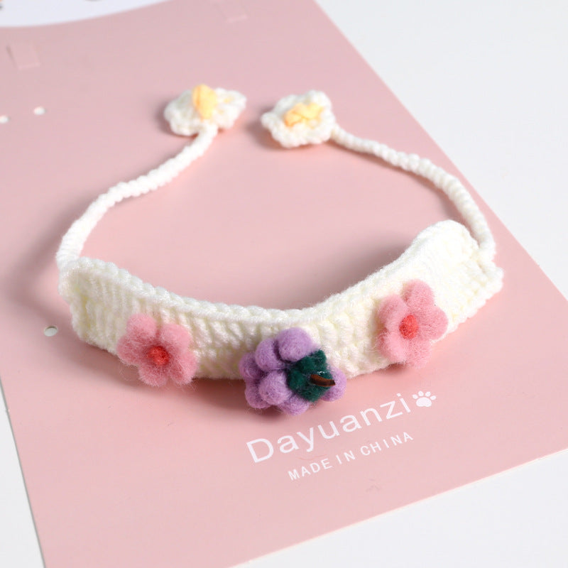Pet Knitted Wool Felt Daisy Flower Bee Pumpkin Fruit Strap Cute Cat Collar Customization