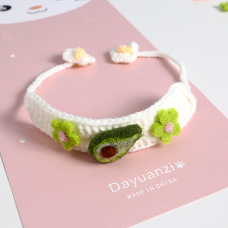 Pet Knitted Wool Felt Daisy Flower Bee Pumpkin Fruit Strap Cute Cat Collar Customization