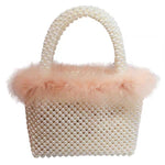 Hand-woven wool and beaded pearl bag