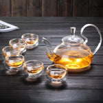 Glass Tea Set Suit With Tea Tray Kung Fu Tea Set High Temperature Resistant Glass Teapot Heart-shaped Candlestick Tea Set