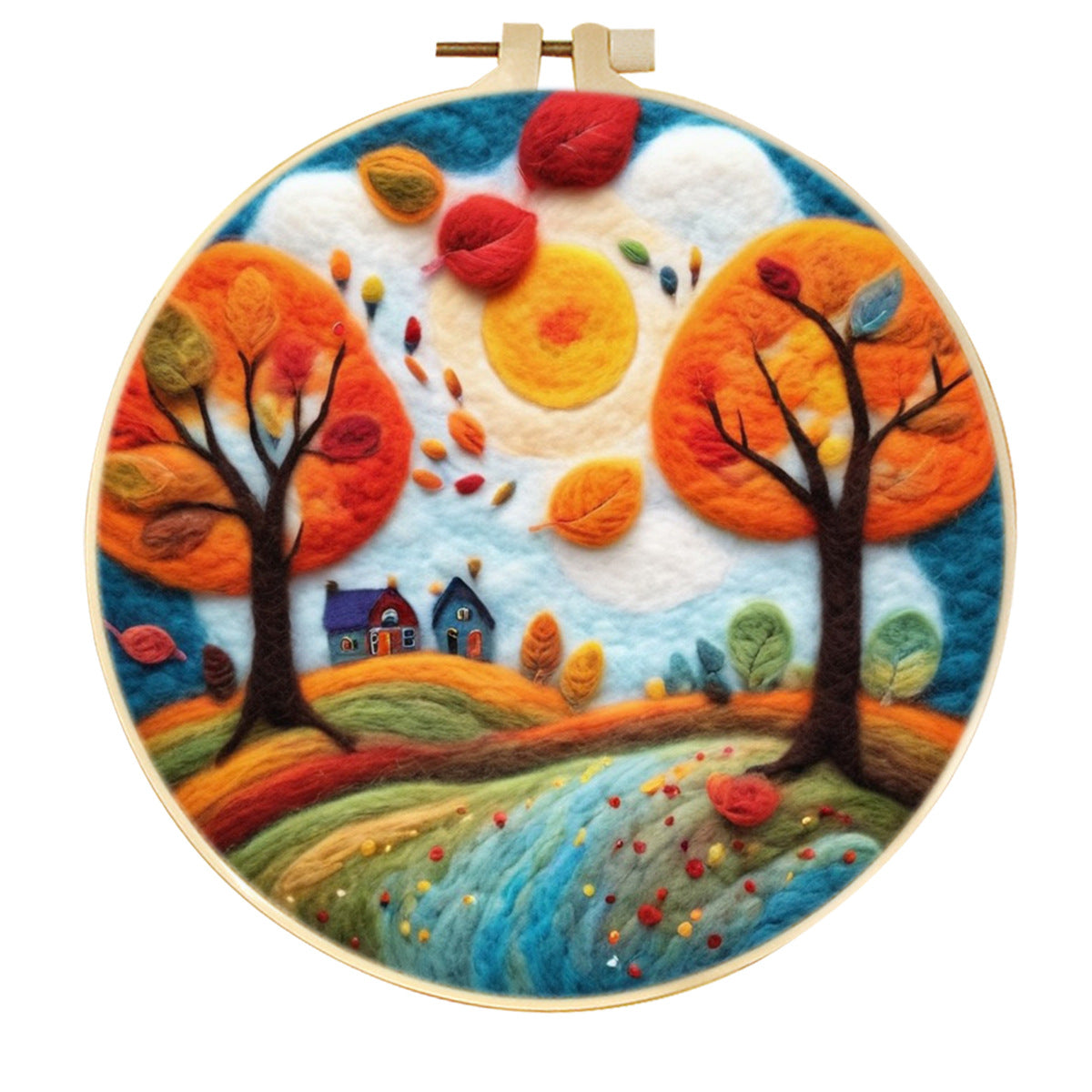Stamp Wool Felt Painting With Embroidery Frame Material