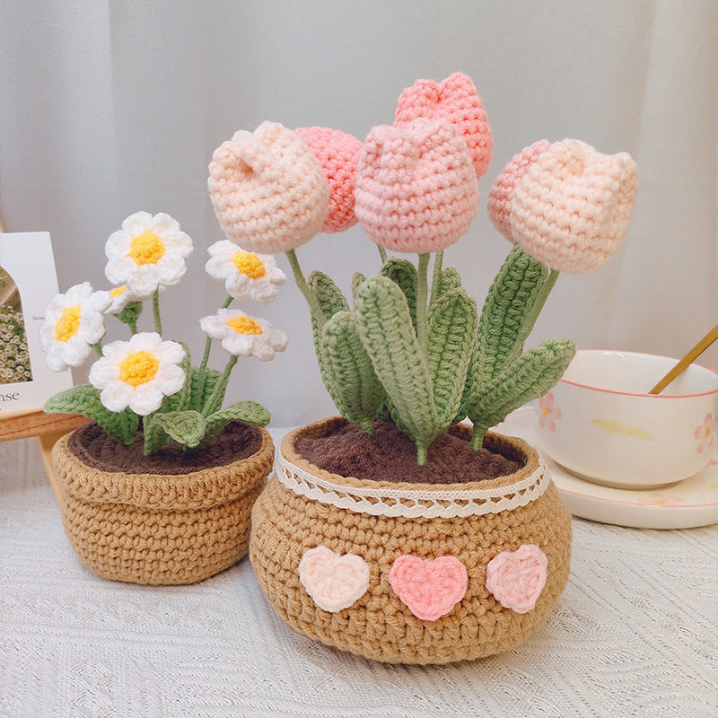 Knitting Tulip Daisy Potted Bouquet Material Package