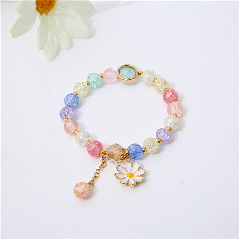 Sunflower Crystal Beaded Bracelet – Cute Daisy Charm Gift for Women
