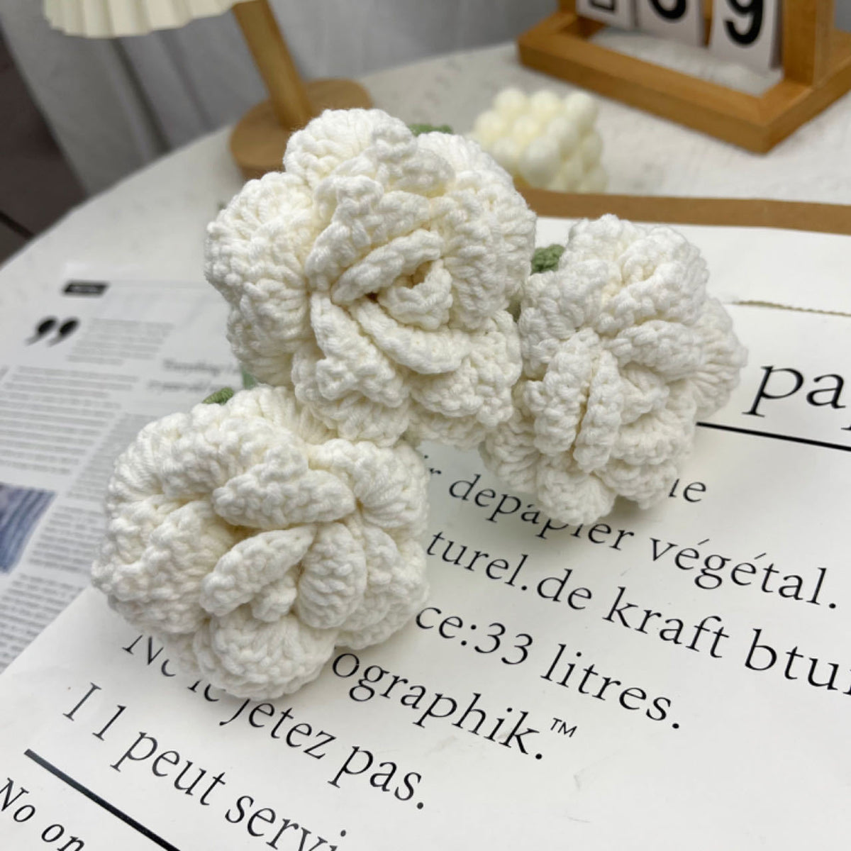 Overturn Pointed Rose Wool Hand-woven Flower Finished Product