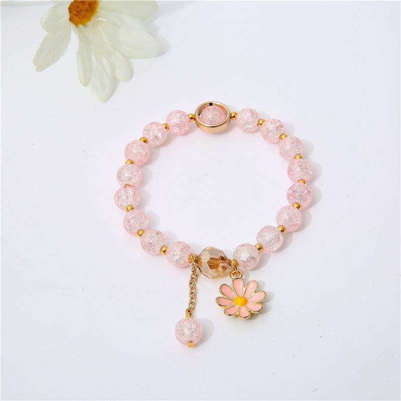 Sunflower Crystal Beaded Bracelet – Cute Daisy Charm Gift for Women