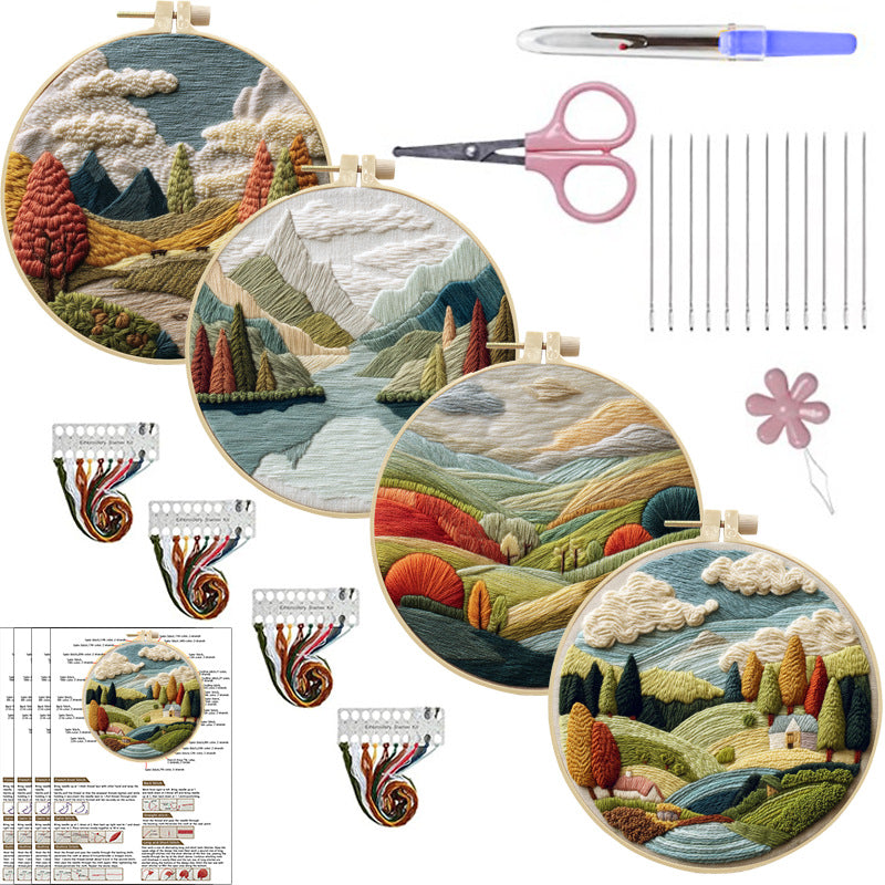Embroidery Diy Landscape Handmade Cloth Art Material Kit