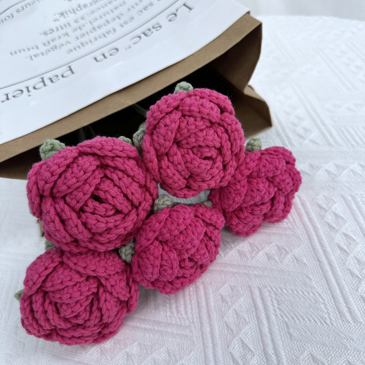 Overturn Pointed Rose Wool Hand-woven Flower Finished Product