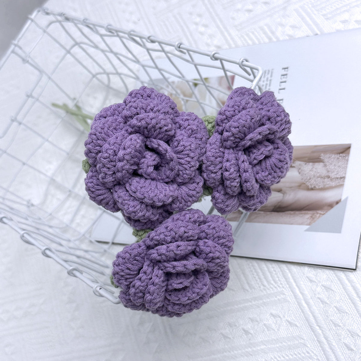 Overturn Pointed Rose Wool Hand-woven Flower Finished Product
