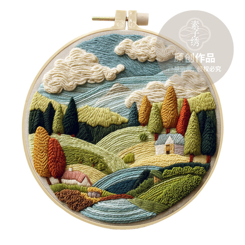 Embroidery Diy Landscape Handmade Cloth Art Material Kit