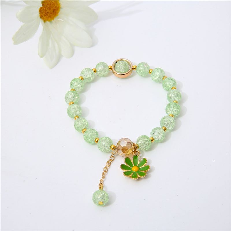 Sunflower Crystal Beaded Bracelet – Cute Daisy Charm Gift for Women