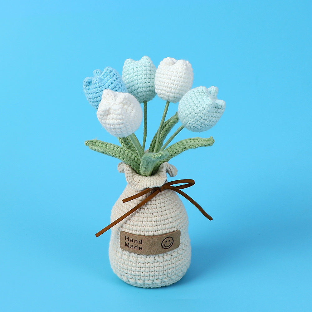 Finished Handmade Wool Woven Home Decoration Tulip Potted Plant