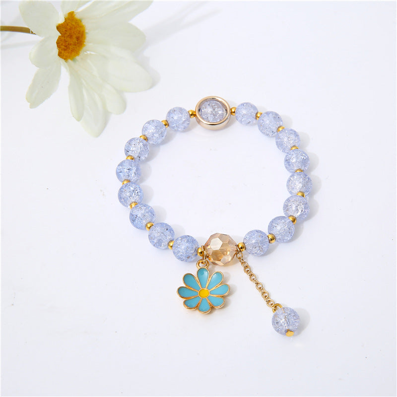 Sunflower Crystal Beaded Bracelet – Cute Daisy Charm Gift for Women