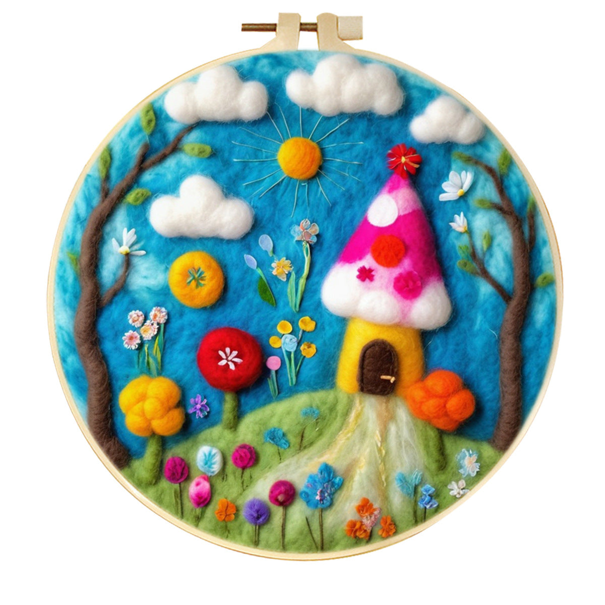 Stamp Wool Felt Painting With Embroidery Frame Material
