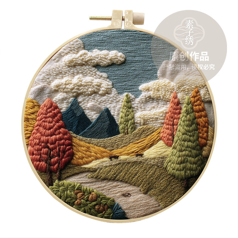 Embroidery Diy Landscape Handmade Cloth Art Material Kit