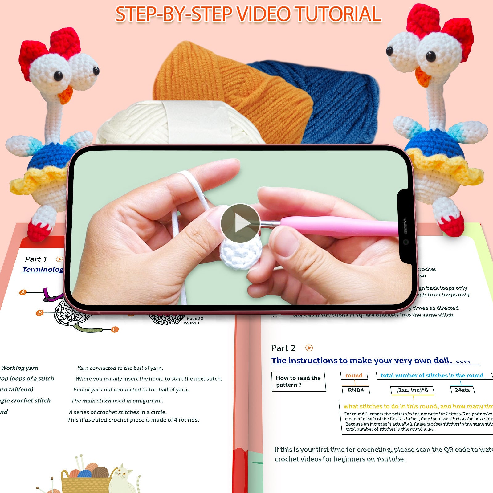 Kawaii Big-eyed Gurgy Chicken Doll Crochet Woven Material Kit