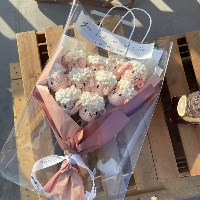 Lamb Simulation Bouquet Handmade Diy Knitting Crochet Material Bag
