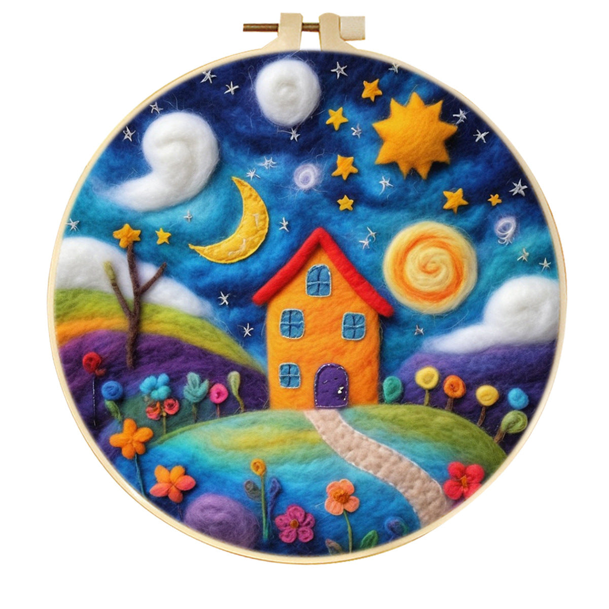 Stamp Wool Felt Painting With Embroidery Frame Material