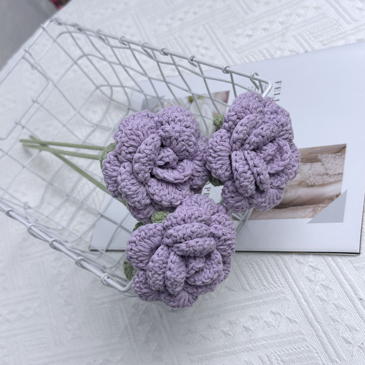 Overturn Pointed Rose Wool Hand-woven Flower Finished Product