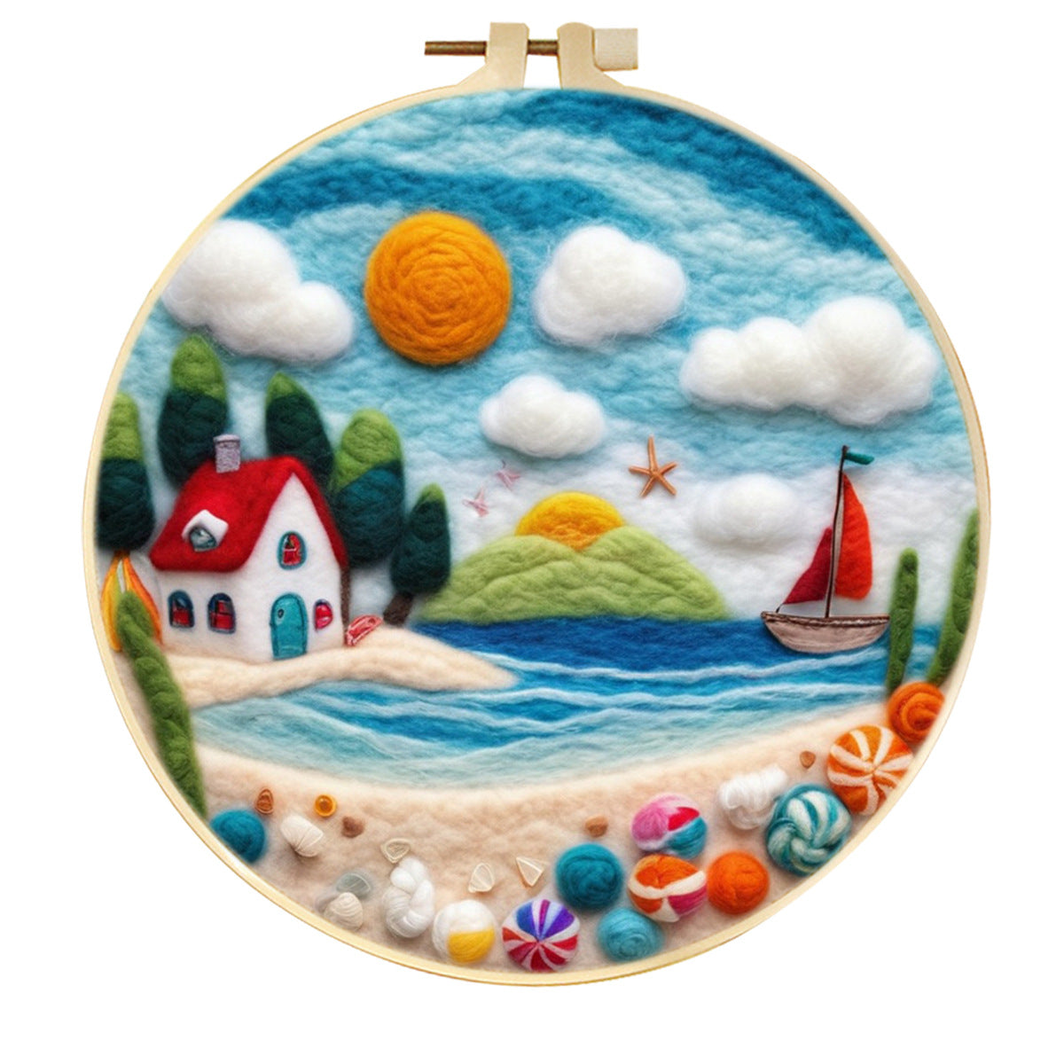 Stamp Wool Felt Painting With Embroidery Frame Material