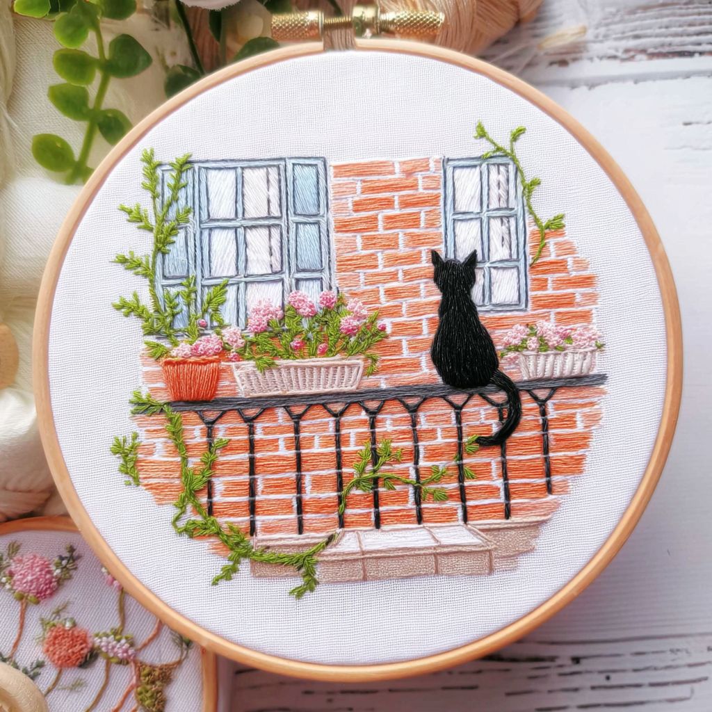 Cat Landscape Embroidery Kit Material Package