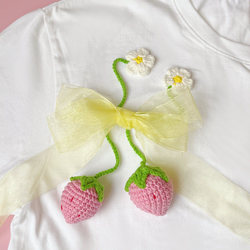 Wool Crochet Woven Strawberry Pendant