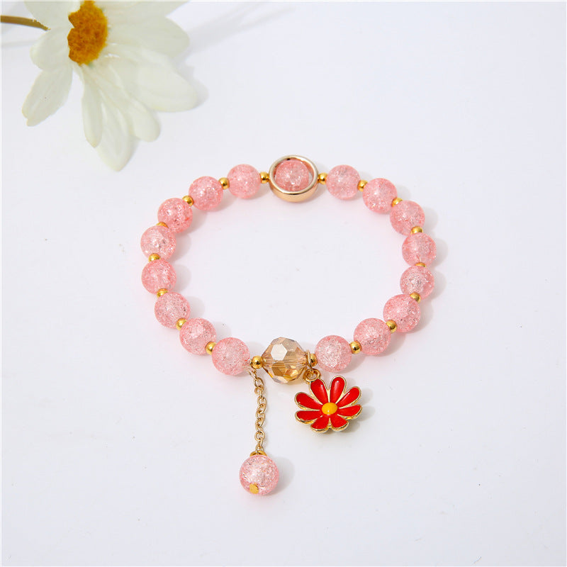 Sunflower Crystal Beaded Bracelet – Cute Daisy Charm Gift for Women