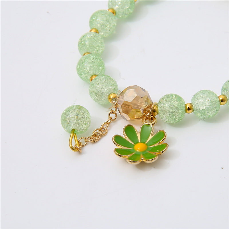 Sunflower Crystal Beaded Bracelet – Cute Daisy Charm Gift for Women