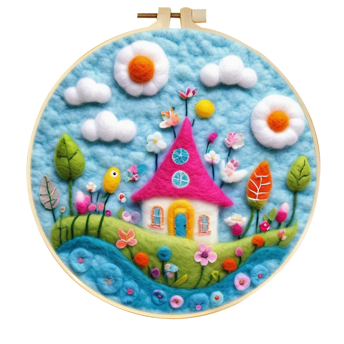 Stamp Wool Felt Painting With Embroidery Frame Material