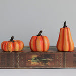 Set of three orange crackle pumpkin lights in short, medium and tall shapes