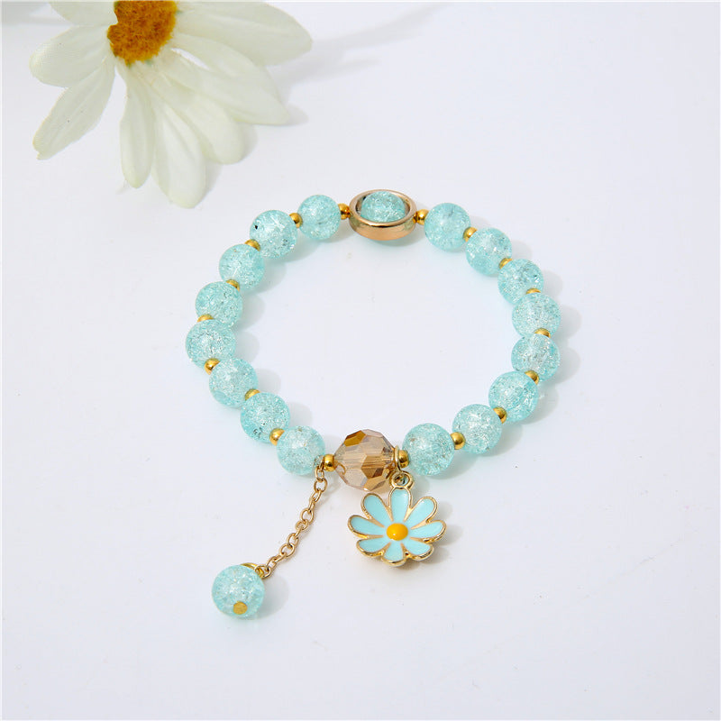 Sunflower Crystal Beaded Bracelet – Cute Daisy Charm Gift for Women