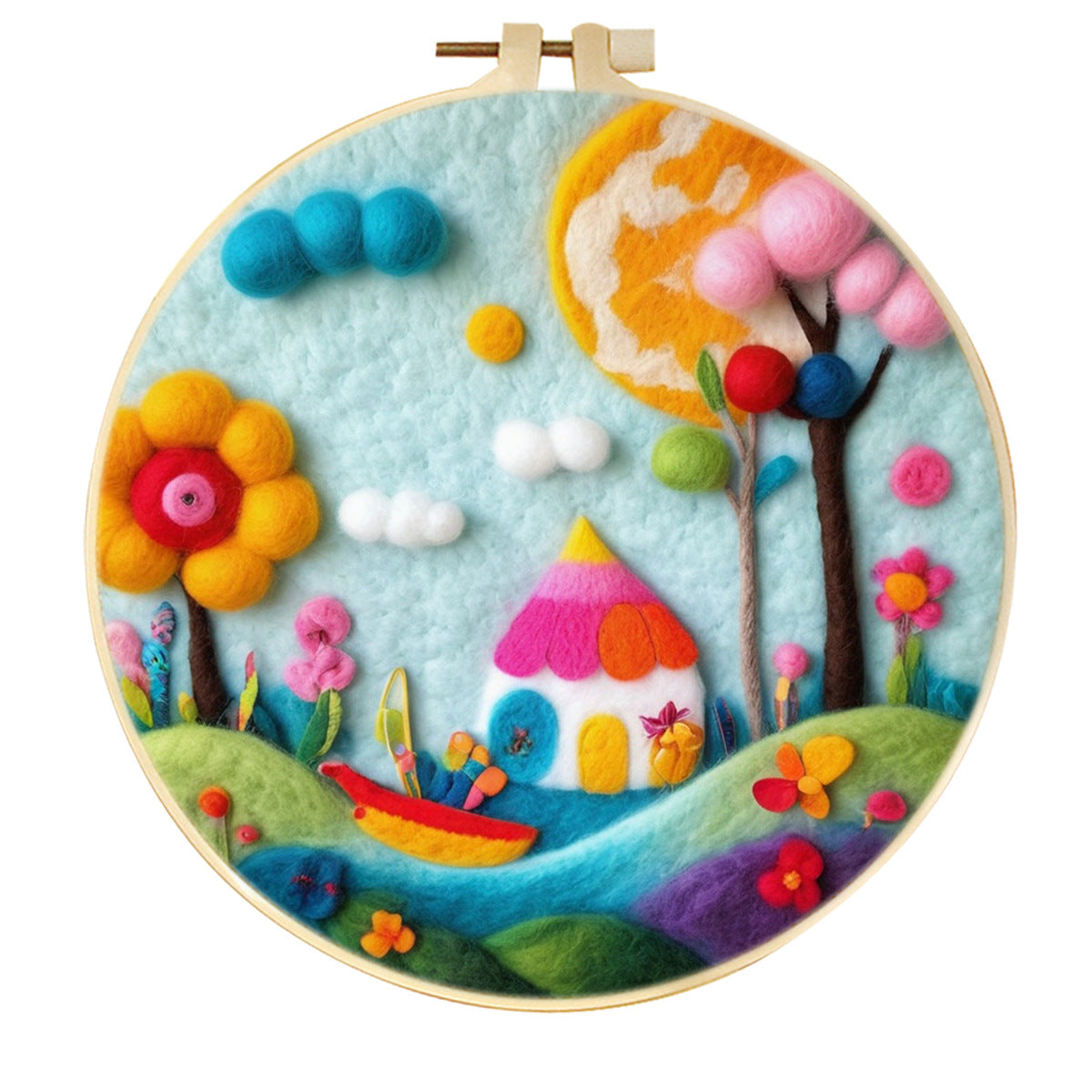 Stamp Wool Felt Painting With Embroidery Frame Material