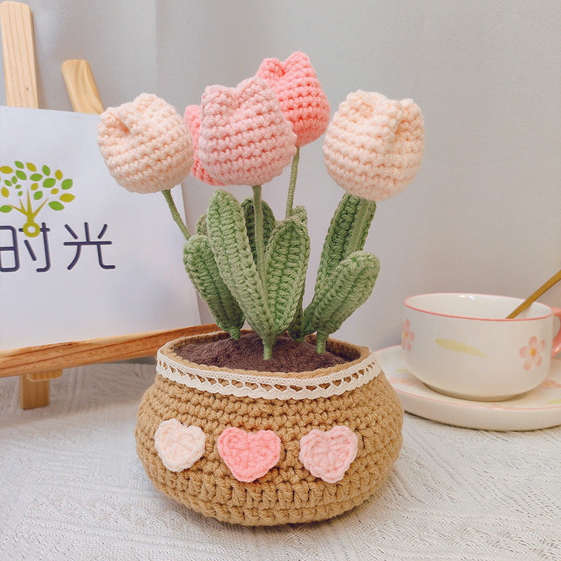 Knitting Tulip Daisy Potted Bouquet Material Package