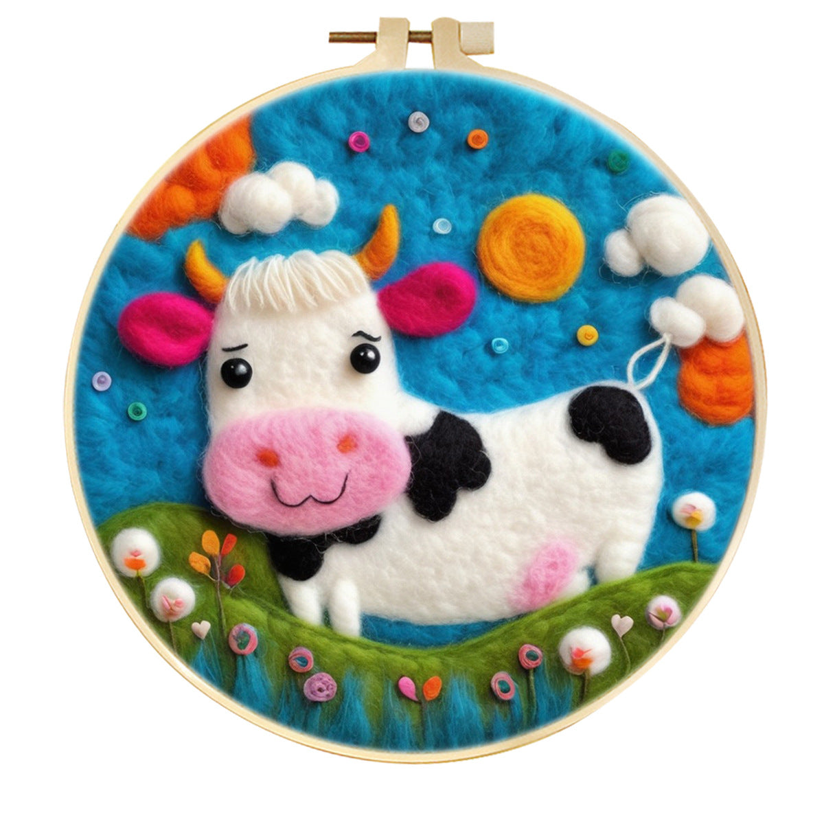 Stamp Wool Felt Painting With Embroidery Frame Material