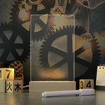 Large vertical acrylic LED message board with illuminated base and writing pen