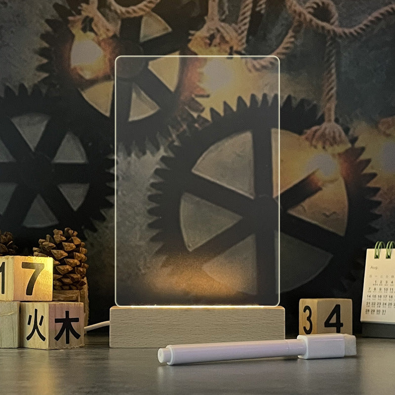 Large vertical acrylic LED message board with illuminated base and writing pen