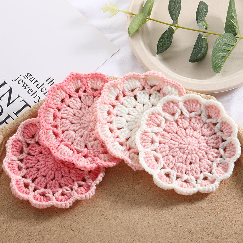 Simple Cute Flowers Knitted Coaster Wool Woven Coaster Flower