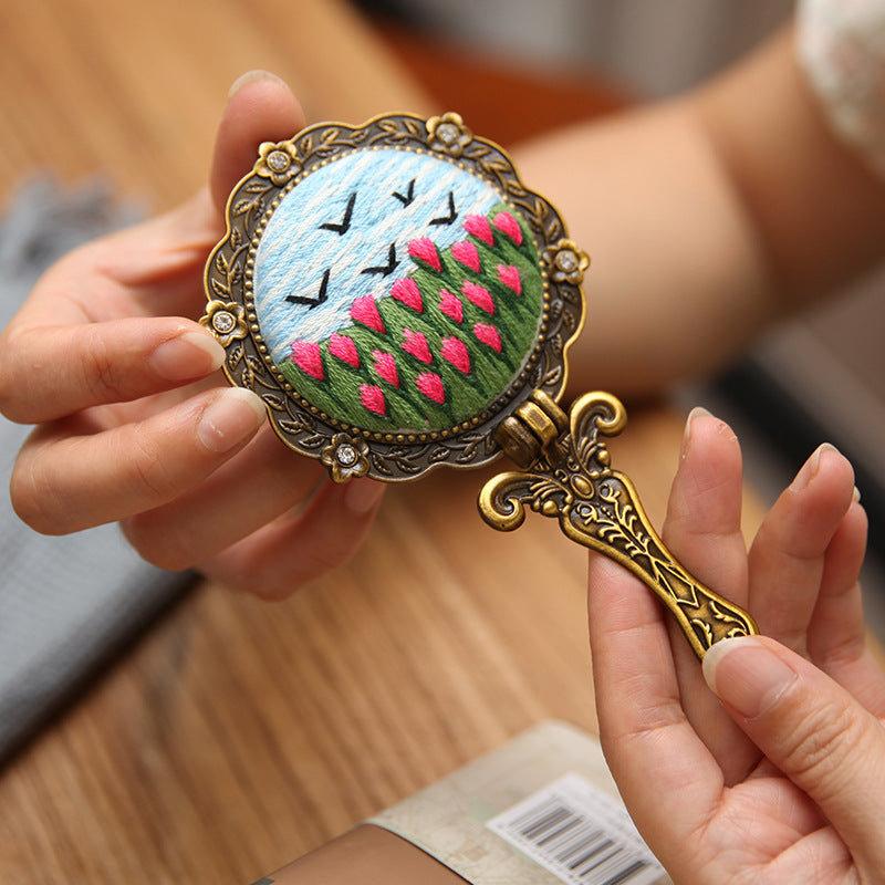 Fabric Makeup Mirror Embroidery Handmade Material Package